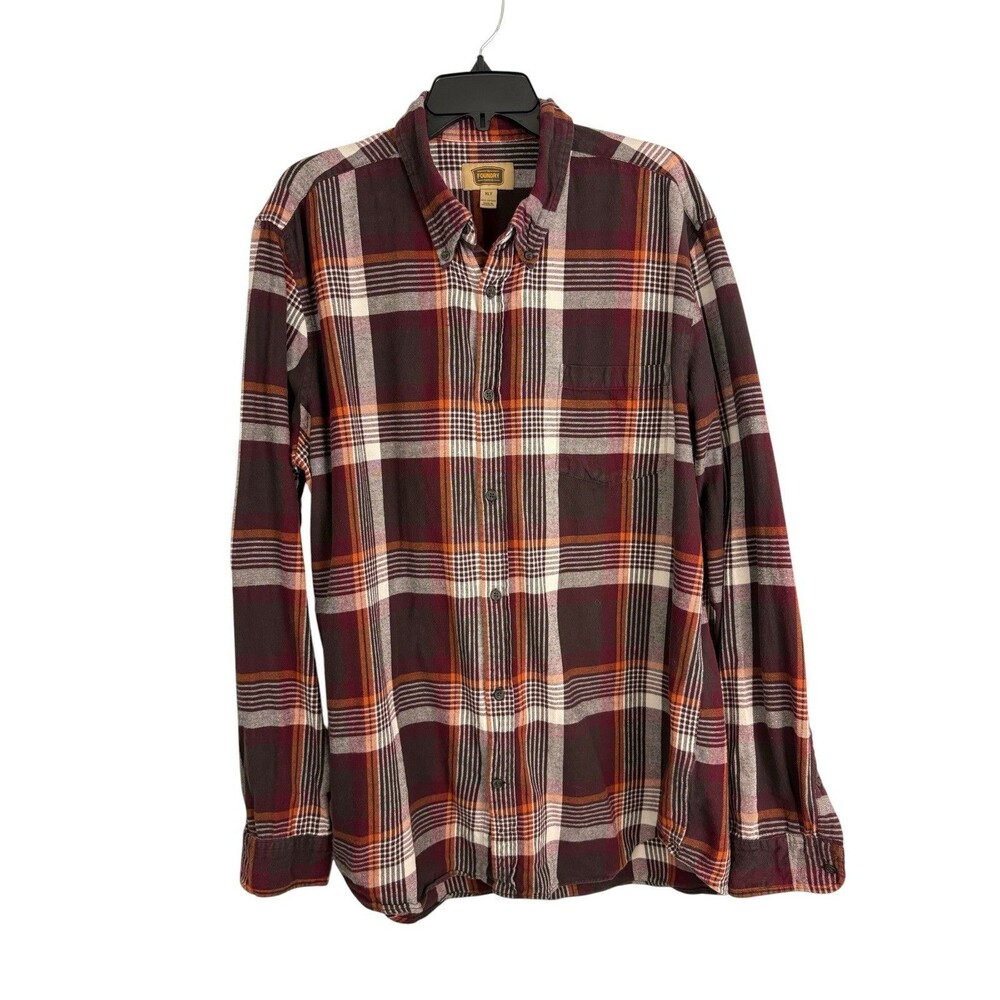 Foundry Mens Shirt Button Down Size XLT Maroon Brown Long Sleeve Flannel Pocket